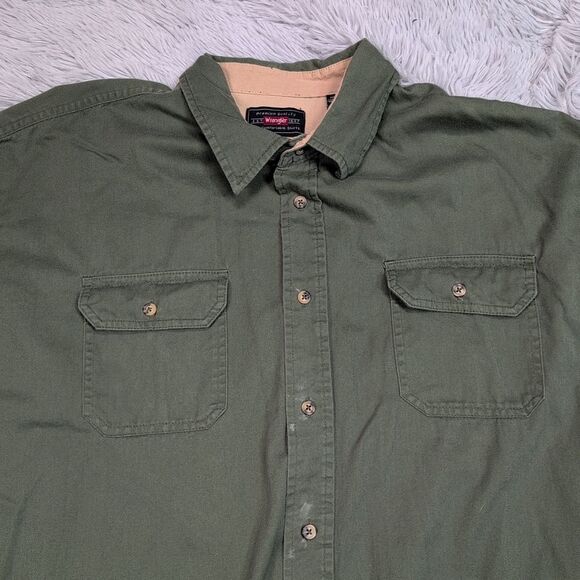 Vintage Wrangler Shirt 3XL Green Casual Chore Work Button Up Pocket Safari - Picture 10 of 12